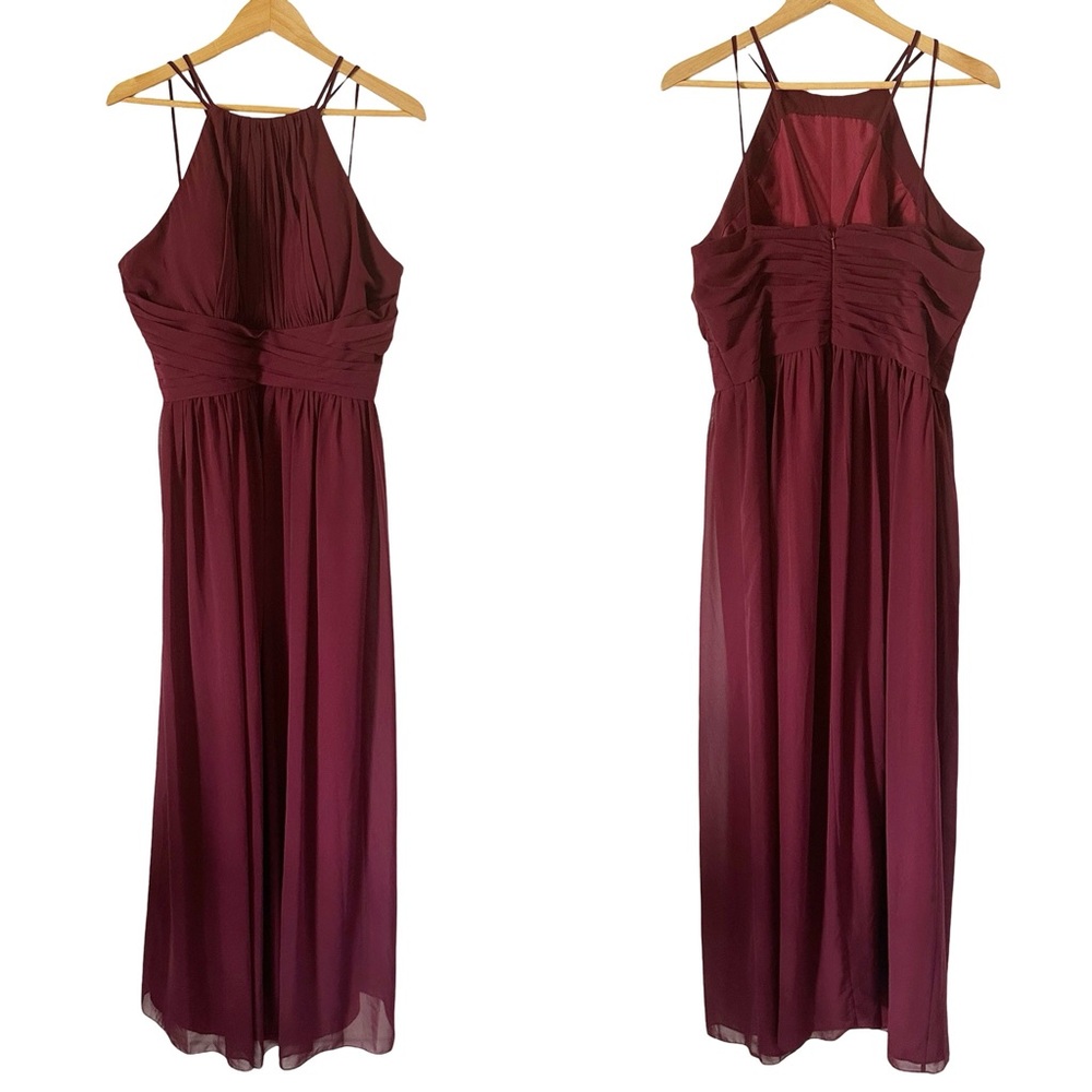 Bill Levkoff Chiffon Halter Lace Bridesmaid Dress Wine Red 14